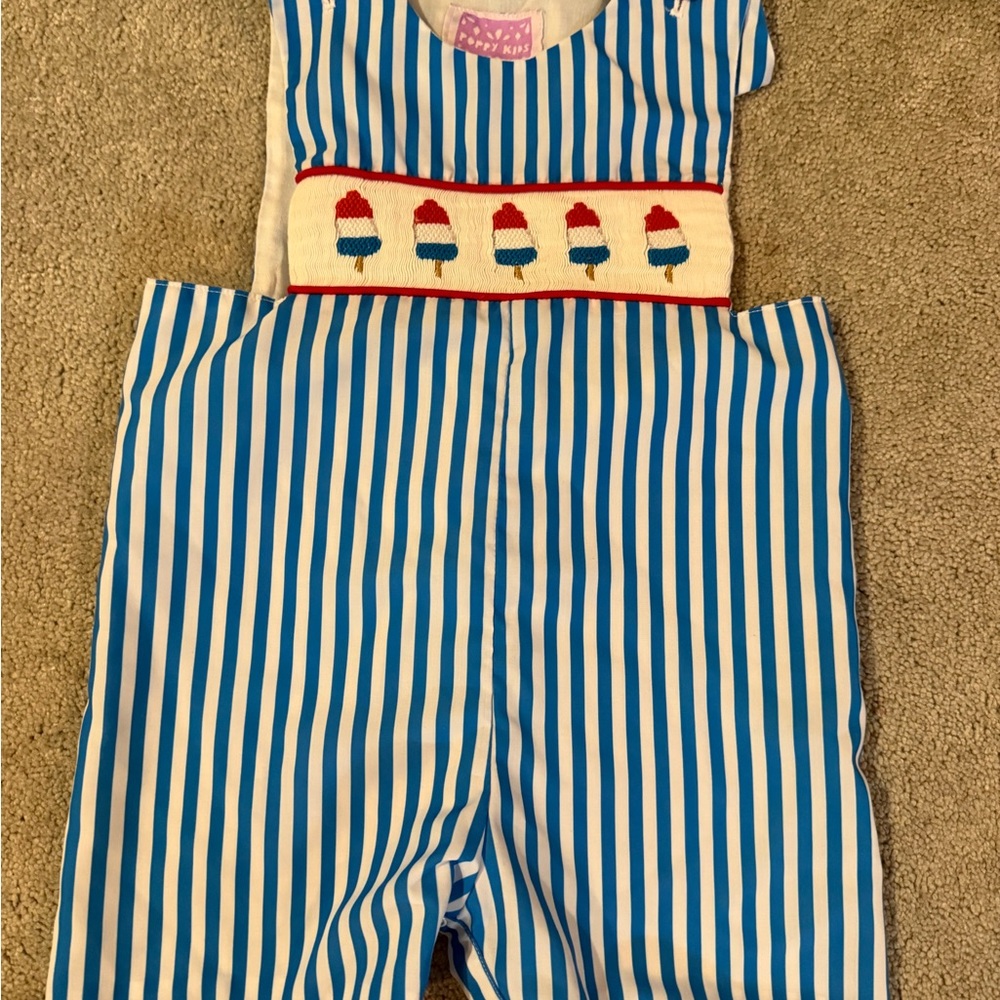 Blue and White Striped Kids One Piece